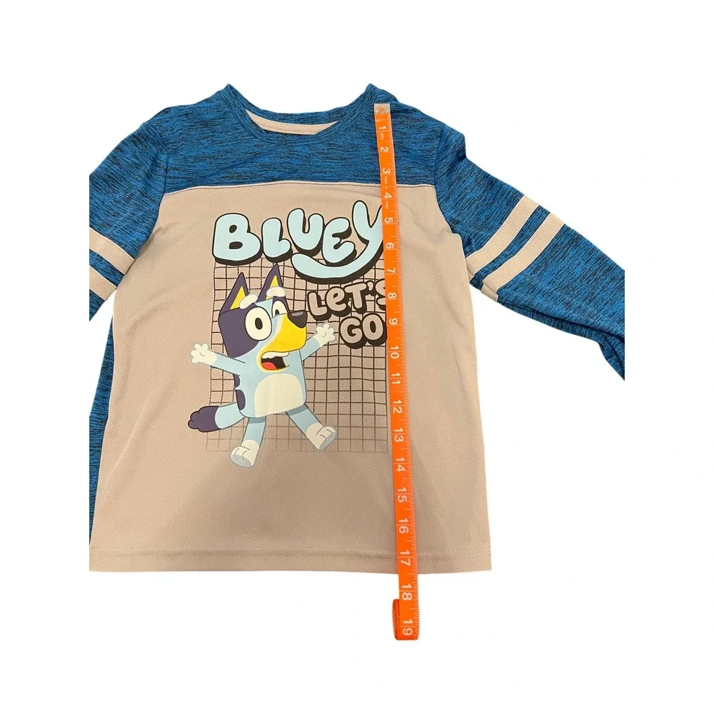 Bluey Lets Go Boys Graphic Long Sleeve Shirt Blue Gray Space Dye Active Top 3162